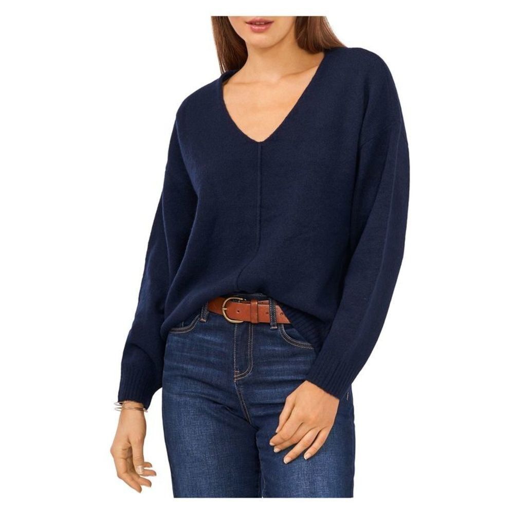 VINCE CAMUTO Sweater Navy Blue Front Seam Long Sleeve V Neck Size XL